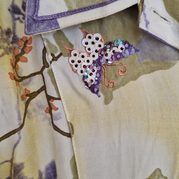 Key Lime Pie Blouse SzL Tencel/Cotton Lavender/Yellow Long Sleeves Button Front - Picture 5 of 13